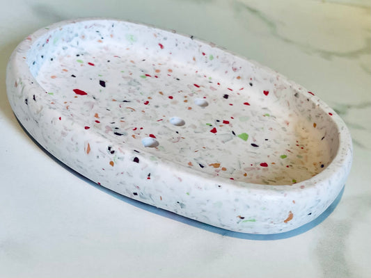 White Ceramic Terrazzo Soap Dish