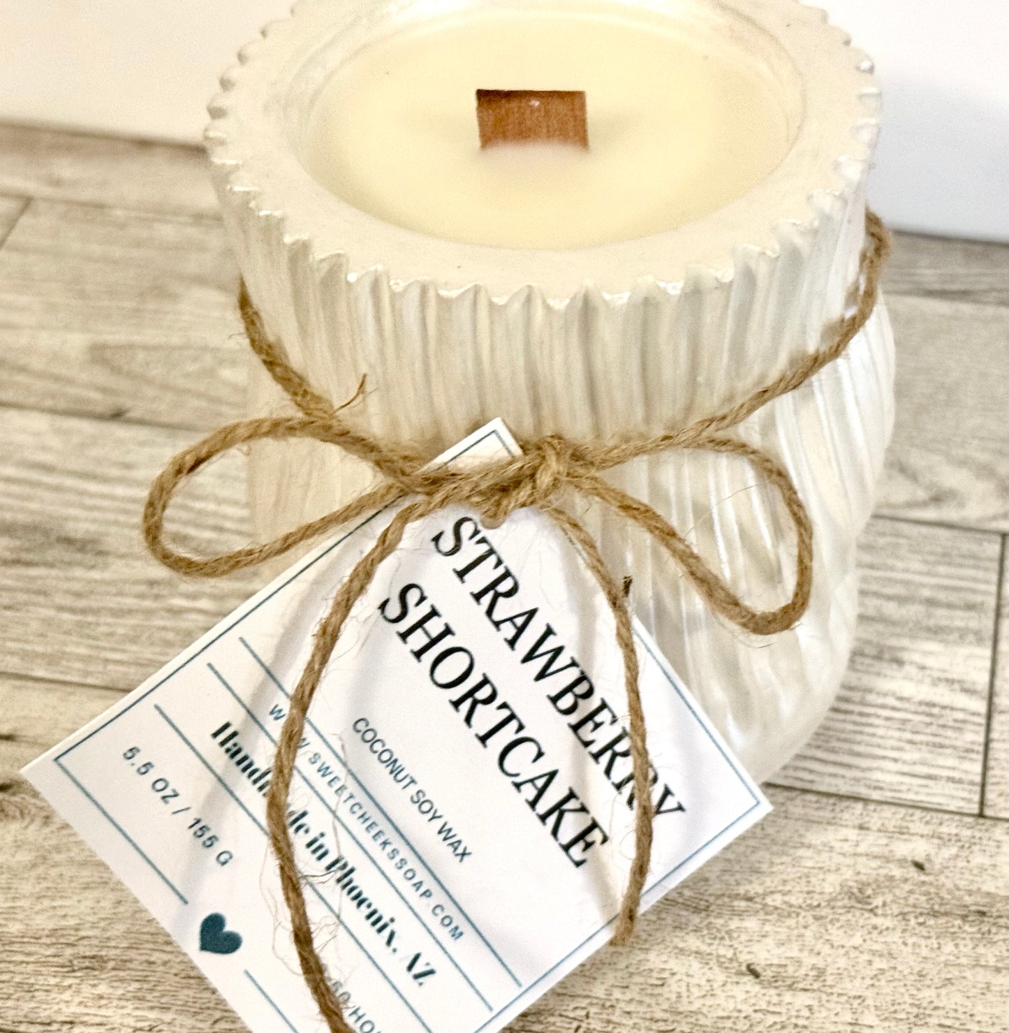 Strawberry Shortcake Iridescent White Ceramic Soy Candle