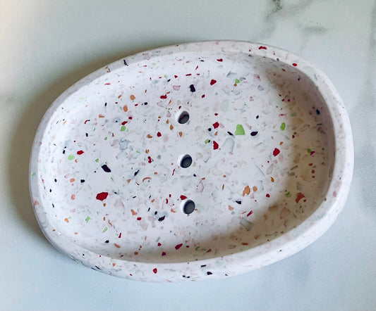 White Ceramic Terrazzo Soap Dish