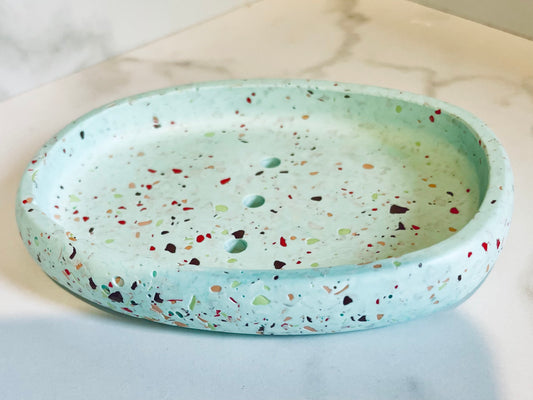 Mint Green Ceramic Terrazzo Soap Dish