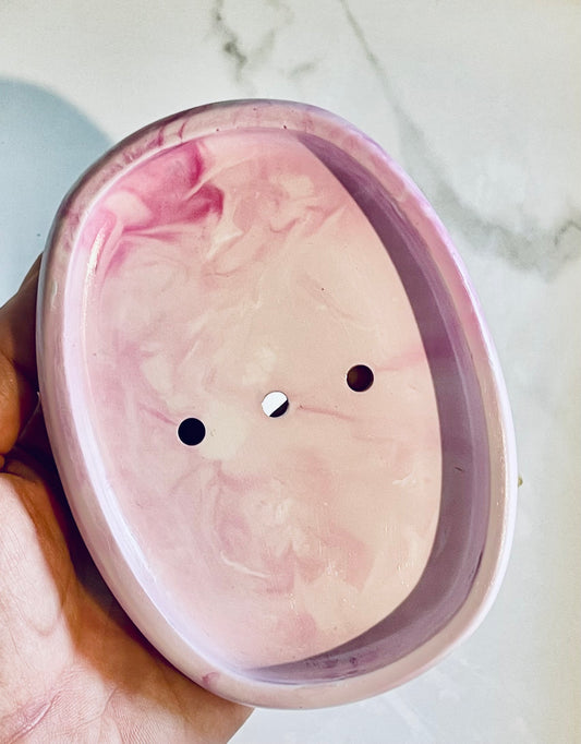 Light Pink Swirl Ceramic Soap Dish