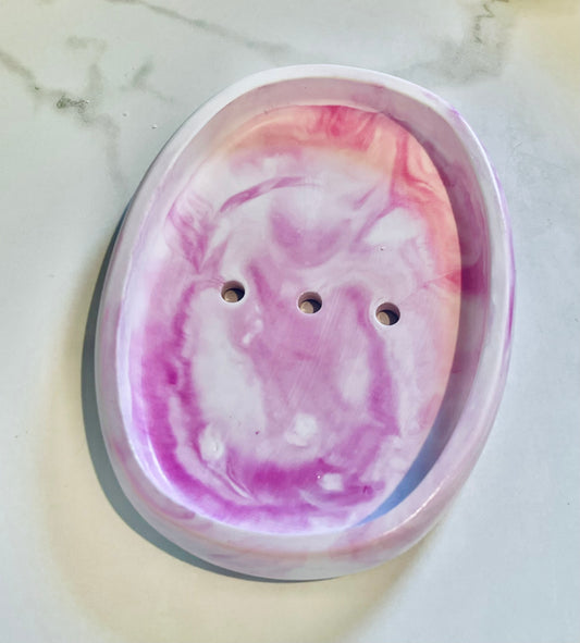 Hot Pink Swirl Ceramic Soap Dish
