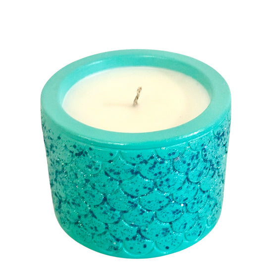 Little mermaid ceramic soy candle in coconut colada scent Handmade glitter ceramic mermaid jar 