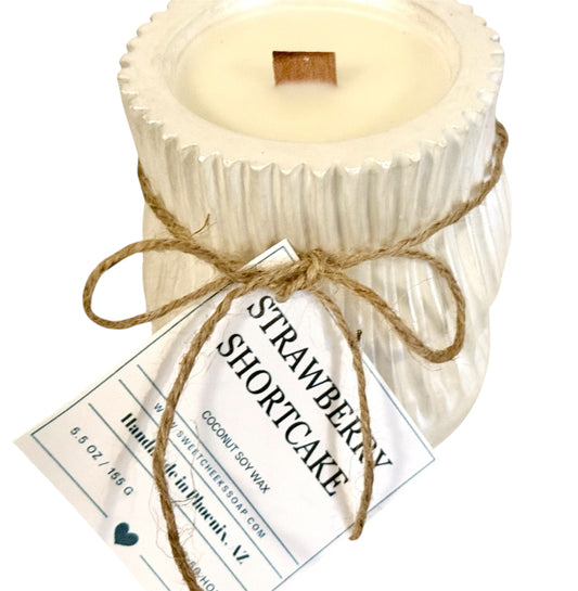 Strawberry Shortcake Iridescent White Ceramic Soy Candle